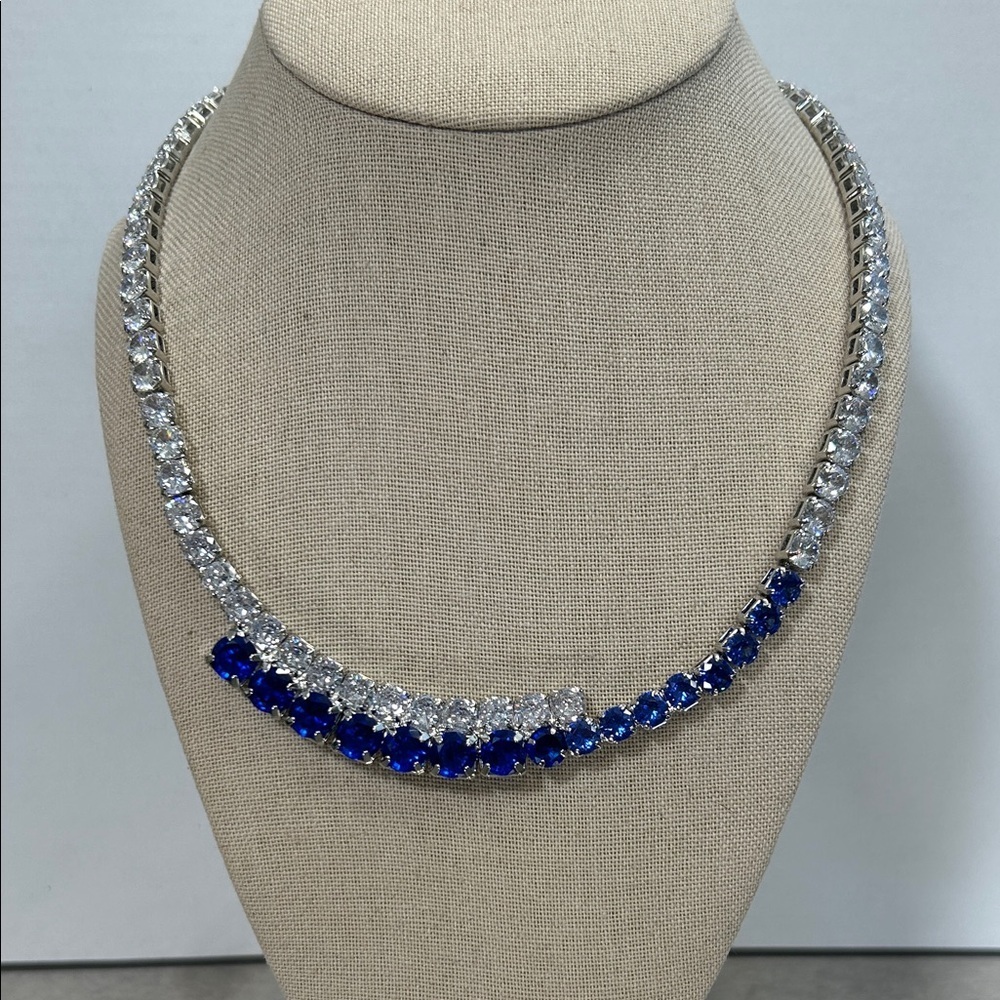 Danbury Mint Cobalt Blue and Clear Crystal Tennis Necklace